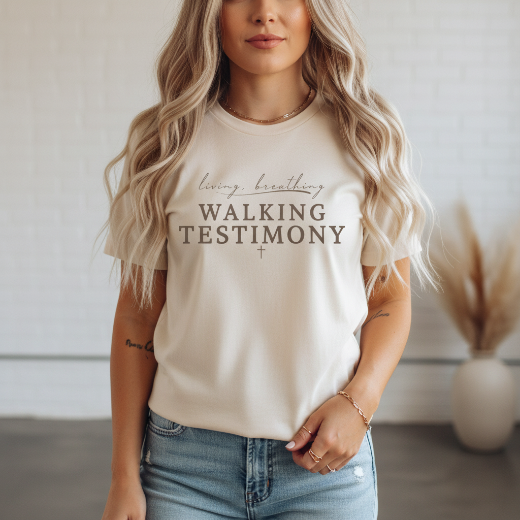 Walking Testimony Tee – Faith Based Graphic T-Shirt