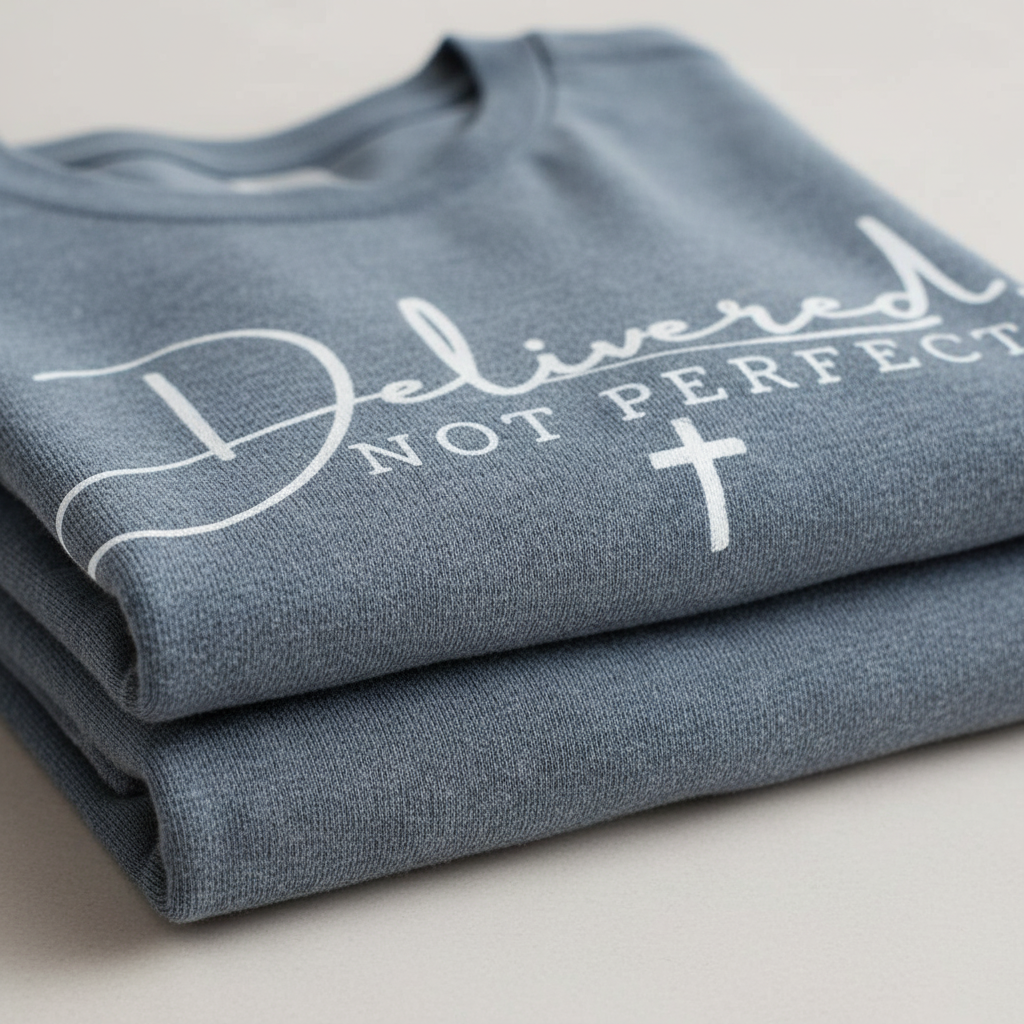Delivered Not Perfect T-Shirt — Christian Faith Tee with Cross