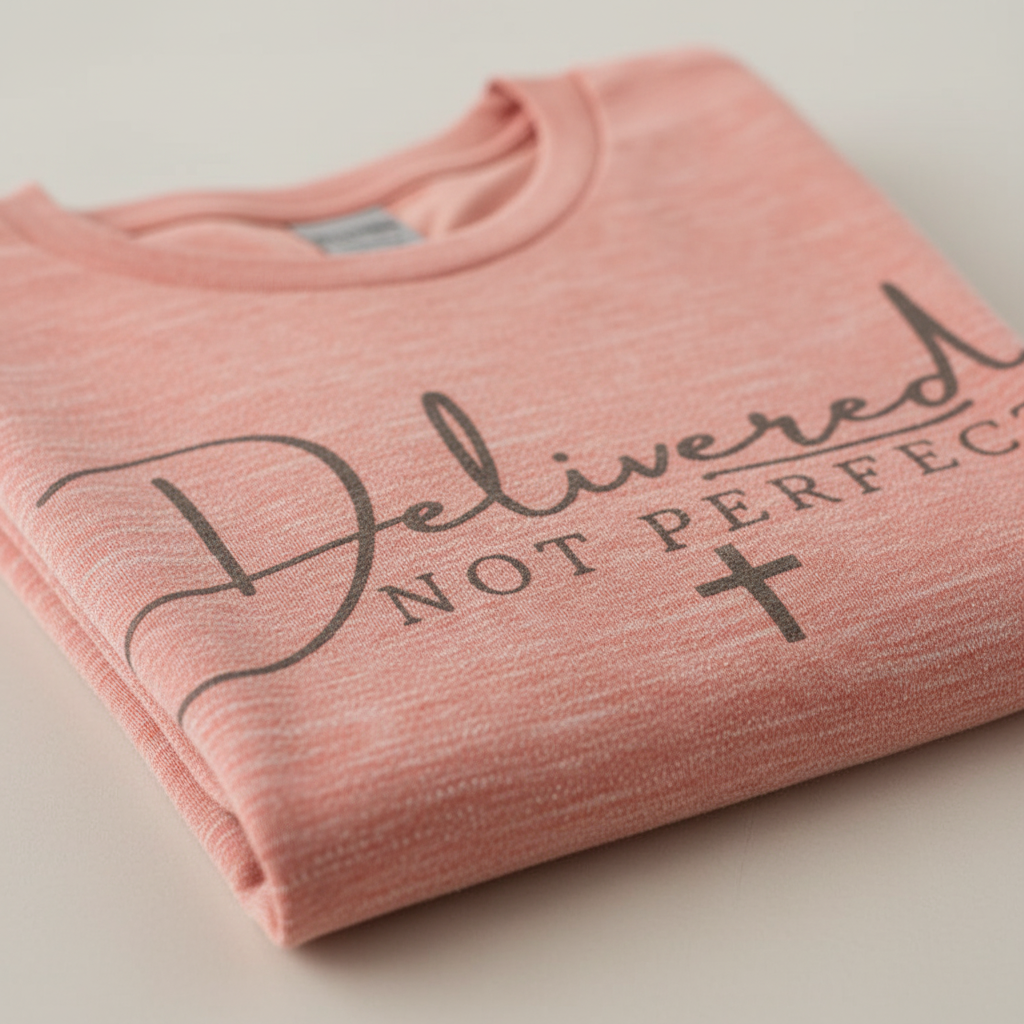 Delivered Not Perfect T-Shirt — Christian Faith Tee with Cross