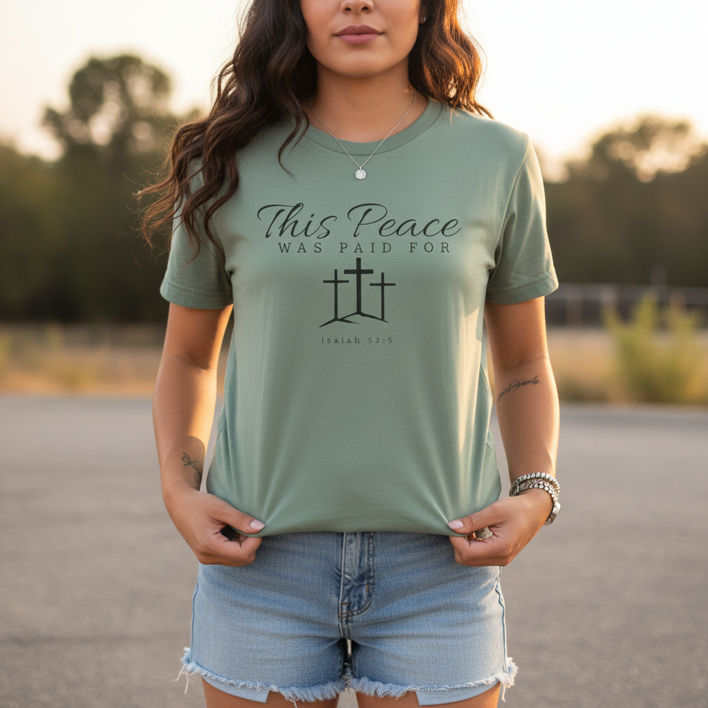 This Peace Was Paid For Christian T‑Shirt — Isaiah 53:5 Cross Tee