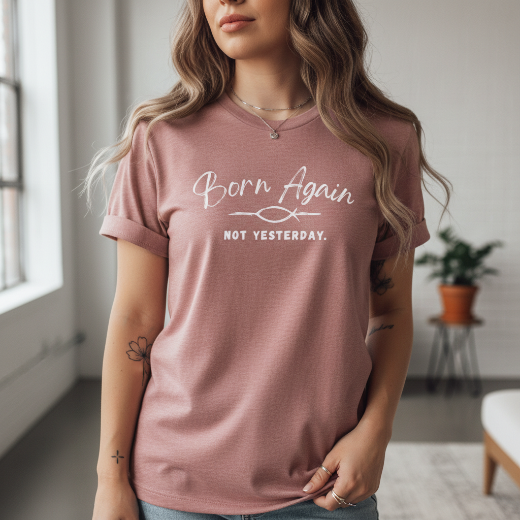 Born Again Not Yesterday T-Shirt — Inspirational Christian Faith Tee