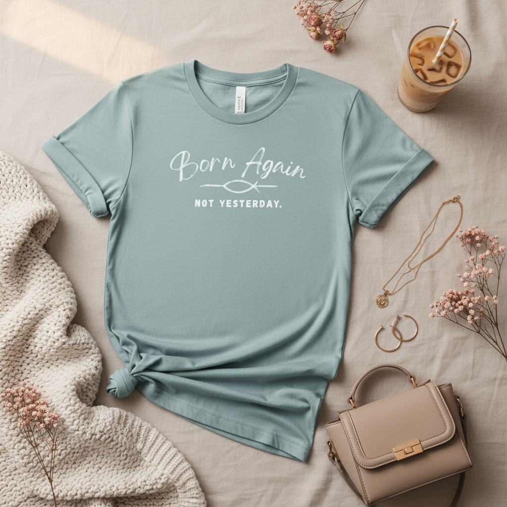 Born Again Not Yesterday T-Shirt — Inspirational Christian Faith Tee