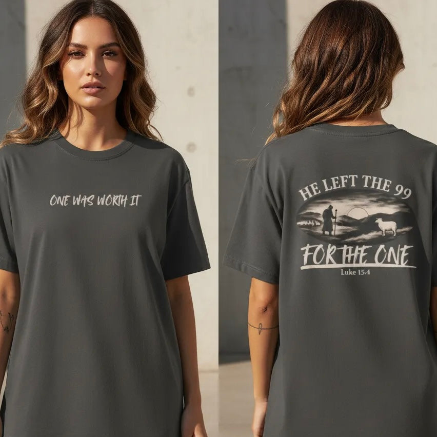 He Left the 99 Tee | One Was Worth It Shirt | Luke 15:4 Christian T-Shirt | Comfort Colors