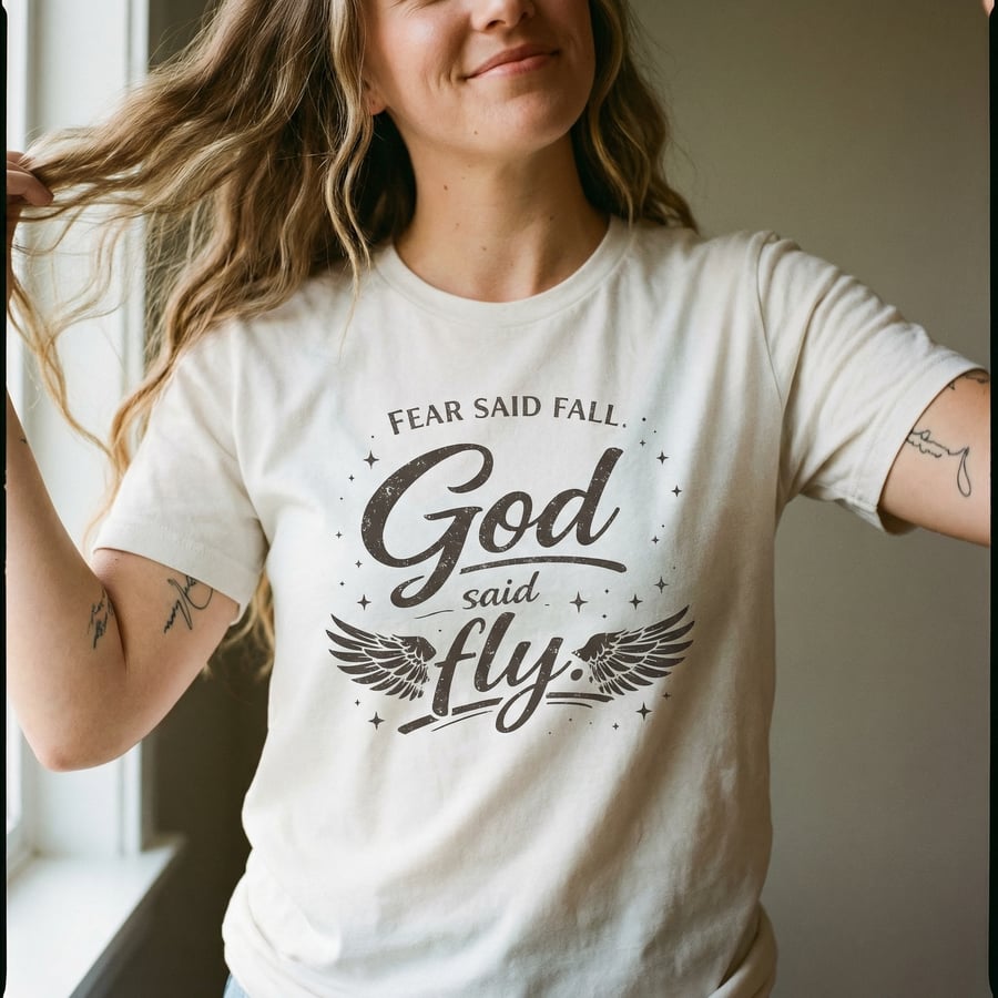Fear Said Fall, God Said Fly Tee | Faith-Based Graphic Shirt