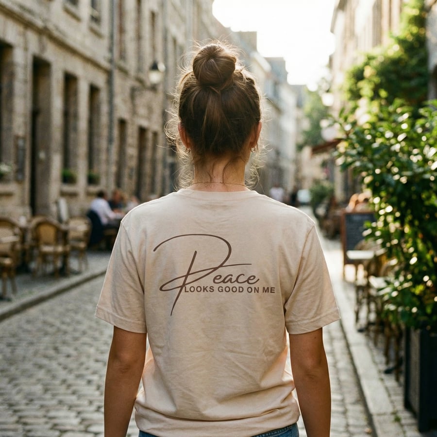 Peace Looks Good on Me Tee – Faith-Based Graphic Shirt, Front & Back Design