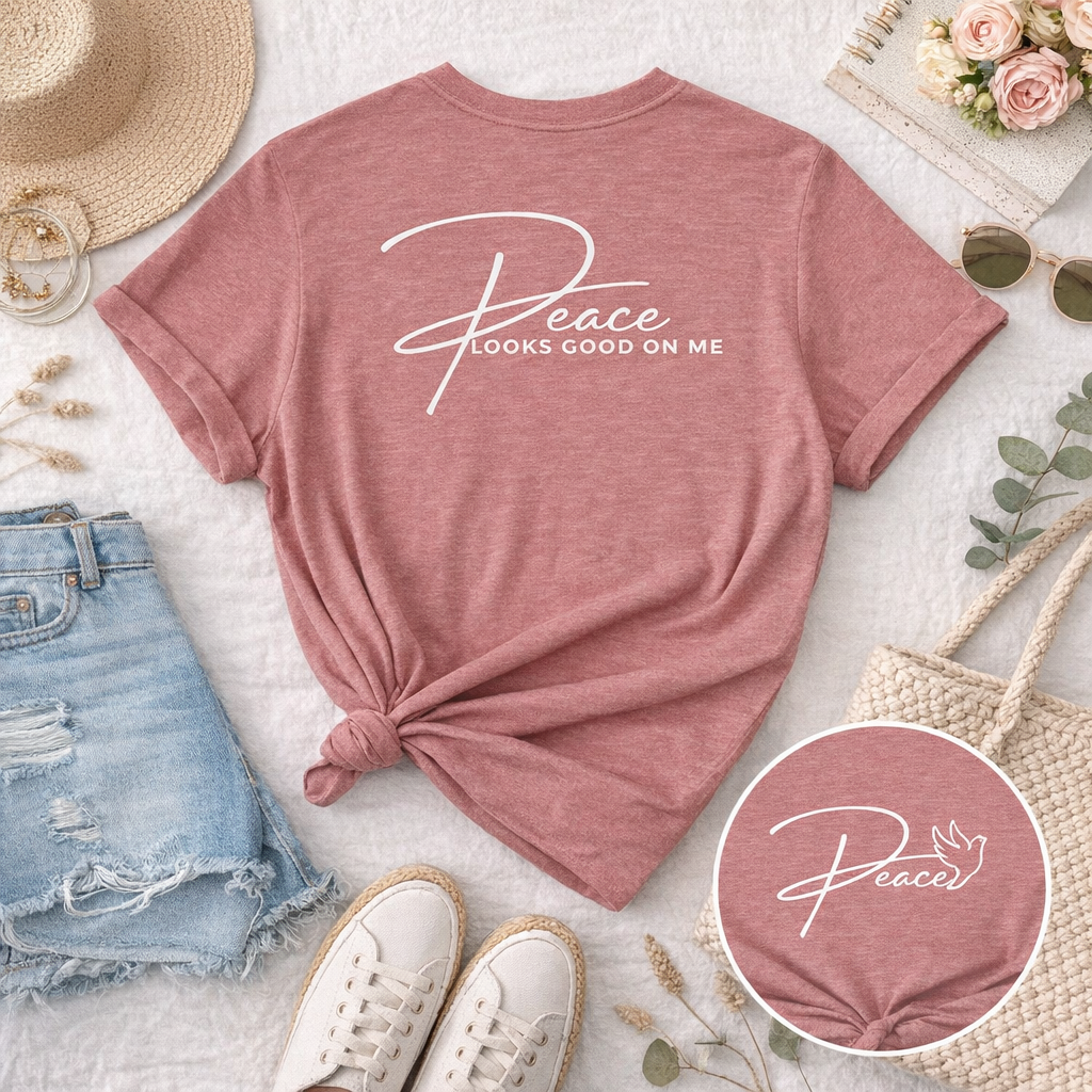Peace Looks Good on Me Tee – Faith-Based Graphic Shirt, Front & Back Design