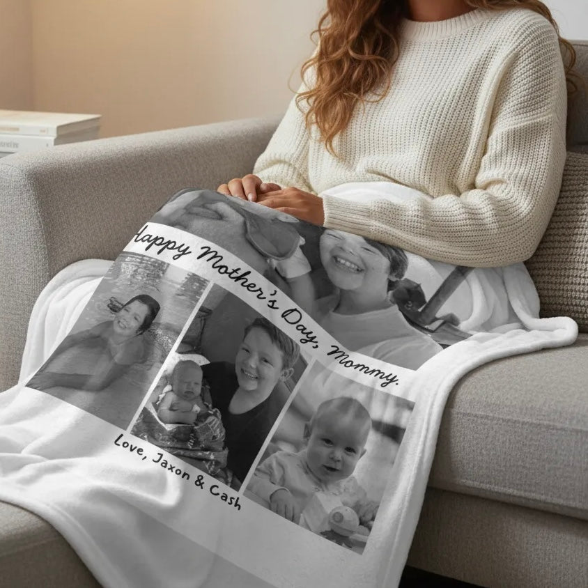 Photo Collage Mother's Day Blanket – "Happy Mother's Day, Mommy" Personalized Velveteen Throw