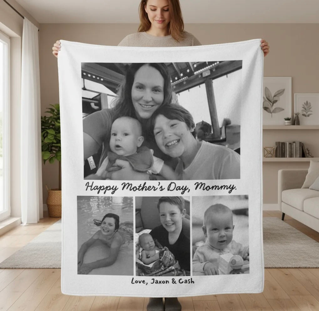 Photo Collage Mother's Day Blanket – "Happy Mother's Day, Mommy" Personalized Velveteen Throw