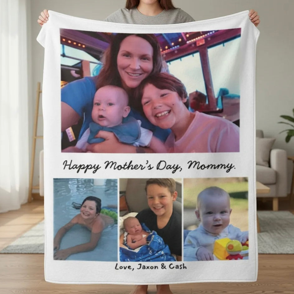 Personalized Photo Collage Blanket — "Happy Mother's Day, Mommy" Velveteen Throw