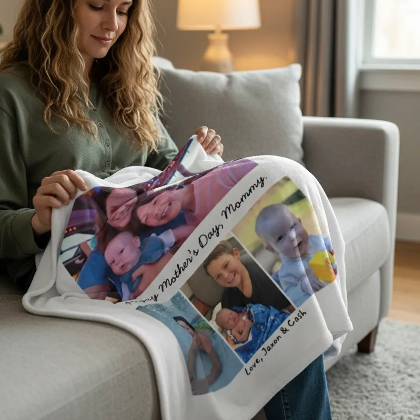 Personalized Photo Collage Blanket — "Happy Mother's Day, Mommy" Velveteen Throw