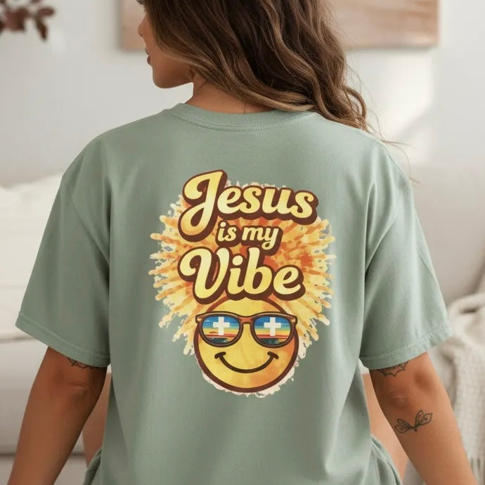 Jesus Is My Vibe Shirt – Comfort Colors Christian Graphic Tee – Floral Faith Shirt – Retro Christian Tee – Women’s Faith Apparel