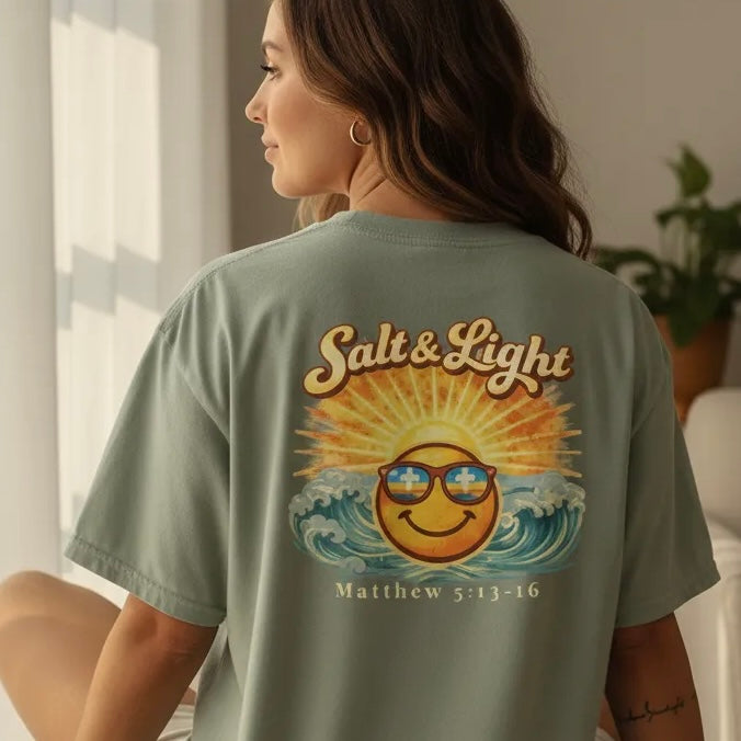 Salt & Light Comfort Colors Shirt | Matthew 5:13-16 Christian Tee | Vintage Faith Graphic Tee | Unisex Garment Dyed T-Shirt