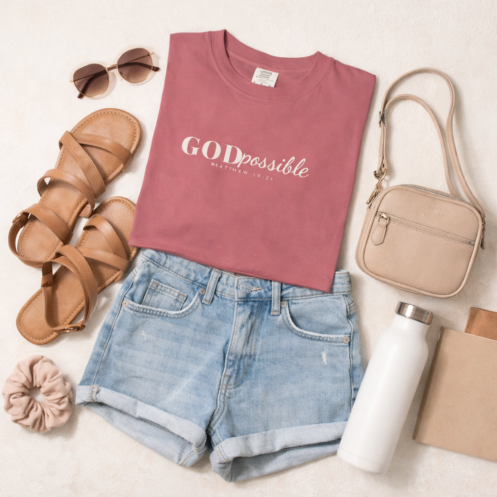 Godpossible Tee – Matthew 19:26 Christian Shirt | Faith Graphic Tee | Comfort Colors T-Shirt