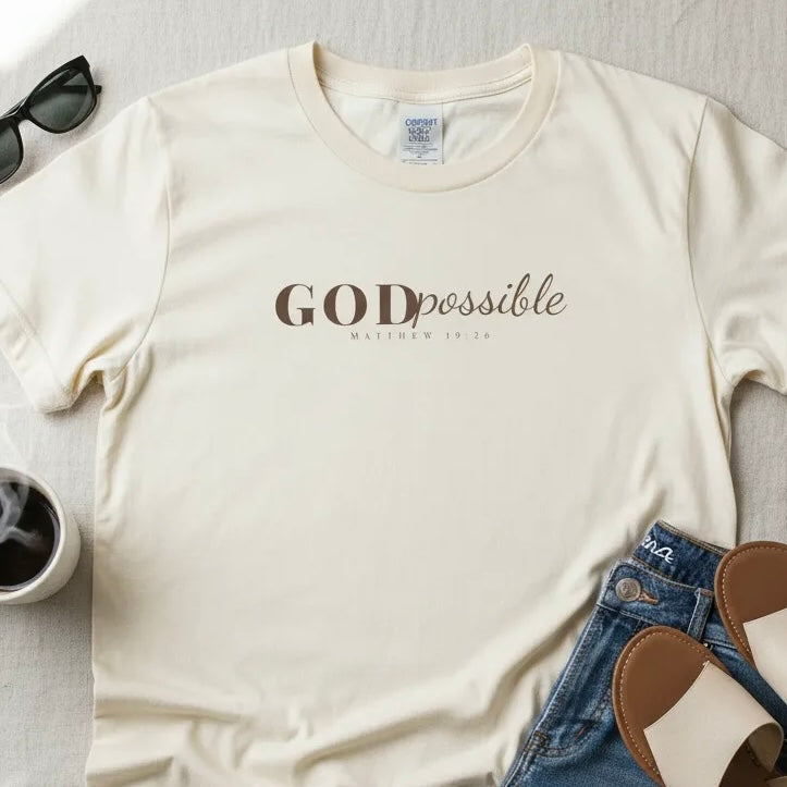 Godpossible Tee – Matthew 19:26 Christian Shirt | Faith Graphic Tee | Comfort Colors T-Shirt