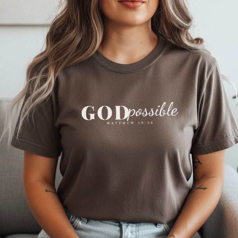 Godpossible Tee – Matthew 19:26 Christian Shirt | Faith Graphic Tee | Comfort Colors T-Shirt