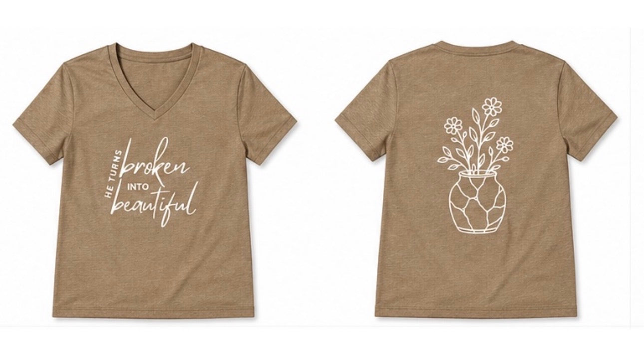 He Turns Broken Into Beautiful V-Neck Tee