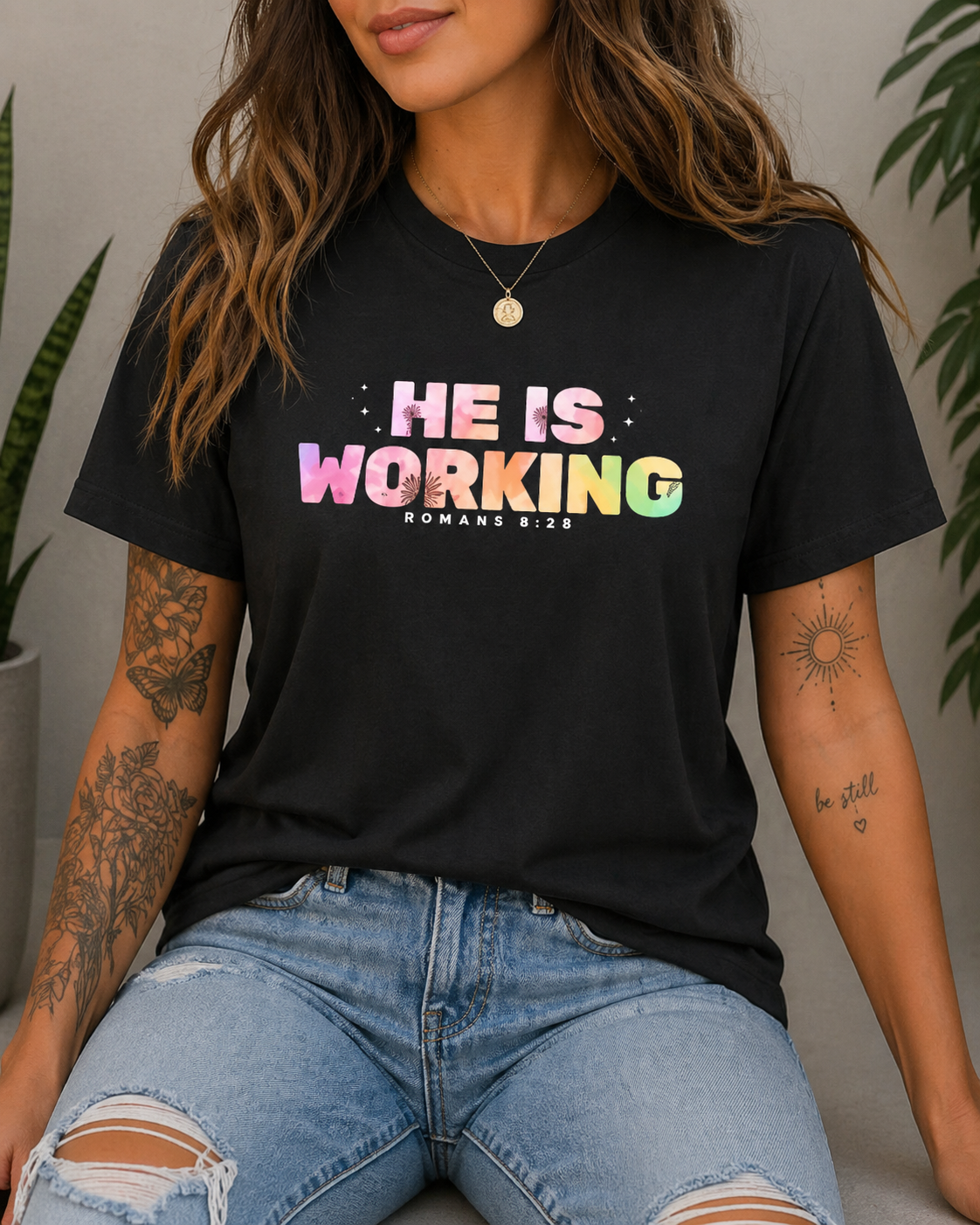 He Is Working – Romans 8:28 Christian Tee