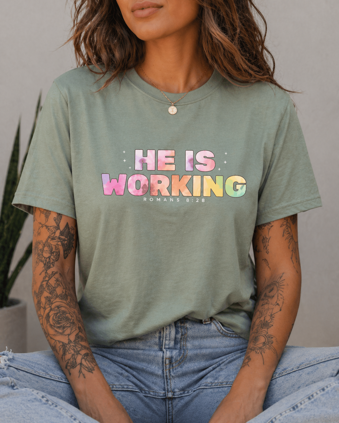 He Is Working – Romans 8:28 Christian Tee