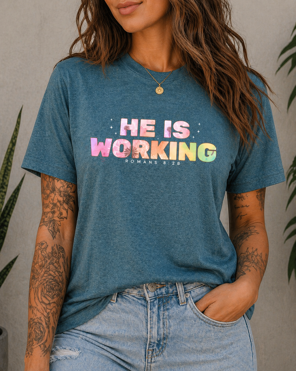 He Is Working – Romans 8:28 Christian Tee