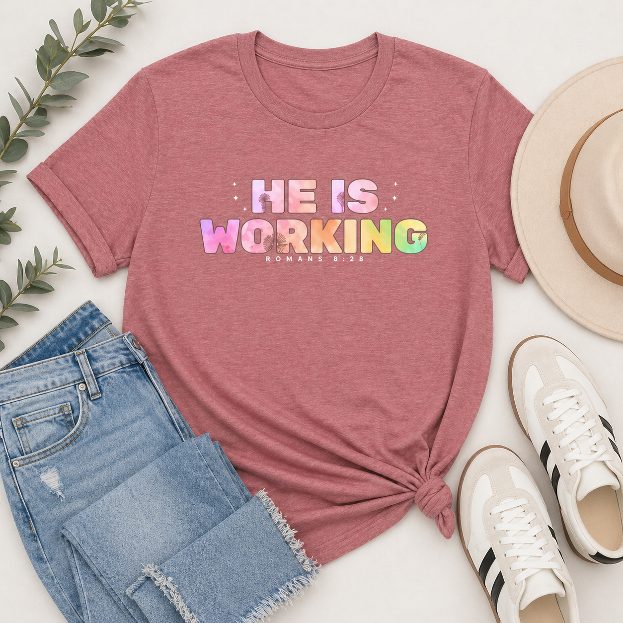 He Is Working – Romans 8:28 Christian Tee