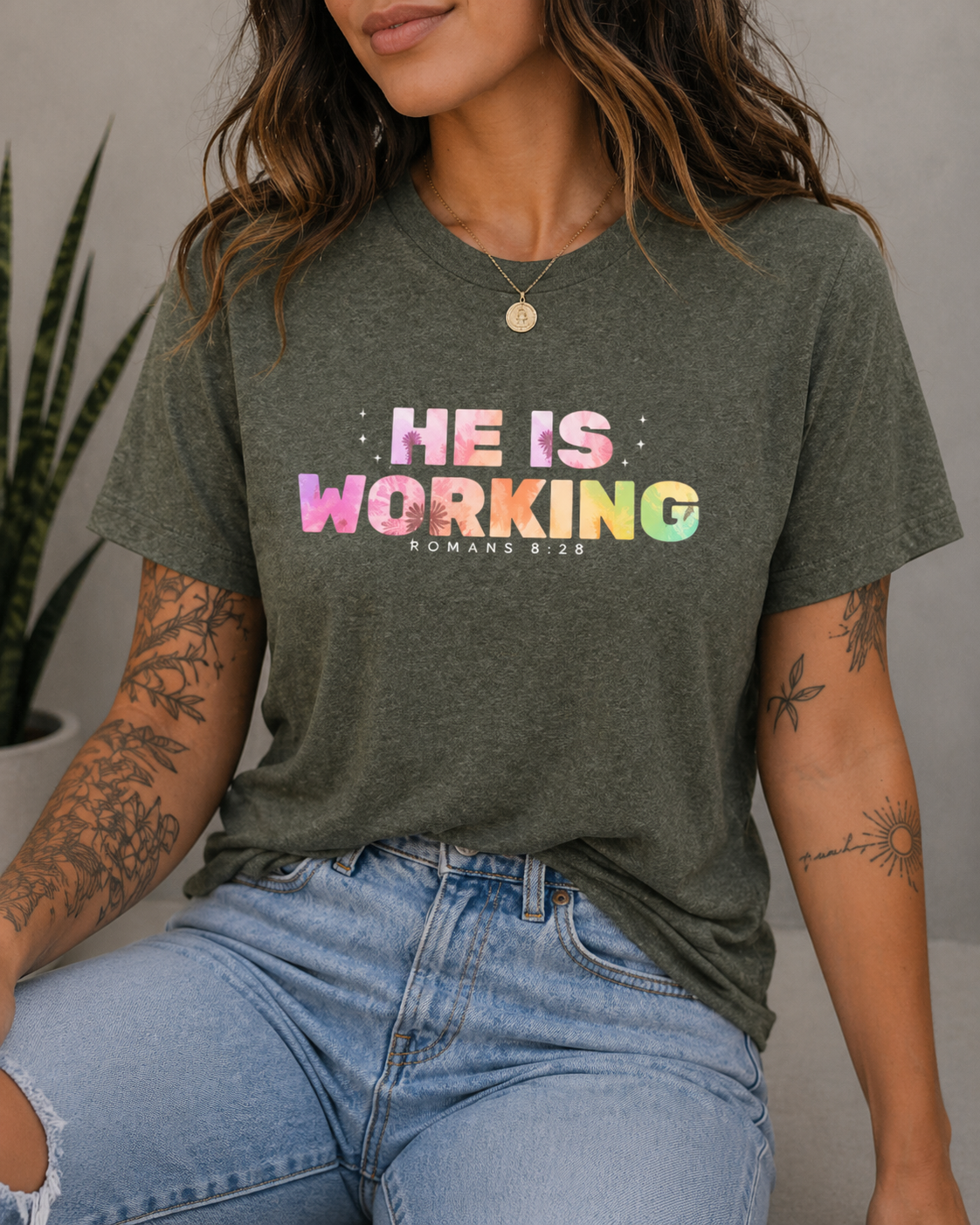 He Is Working – Romans 8:28 Christian Tee
