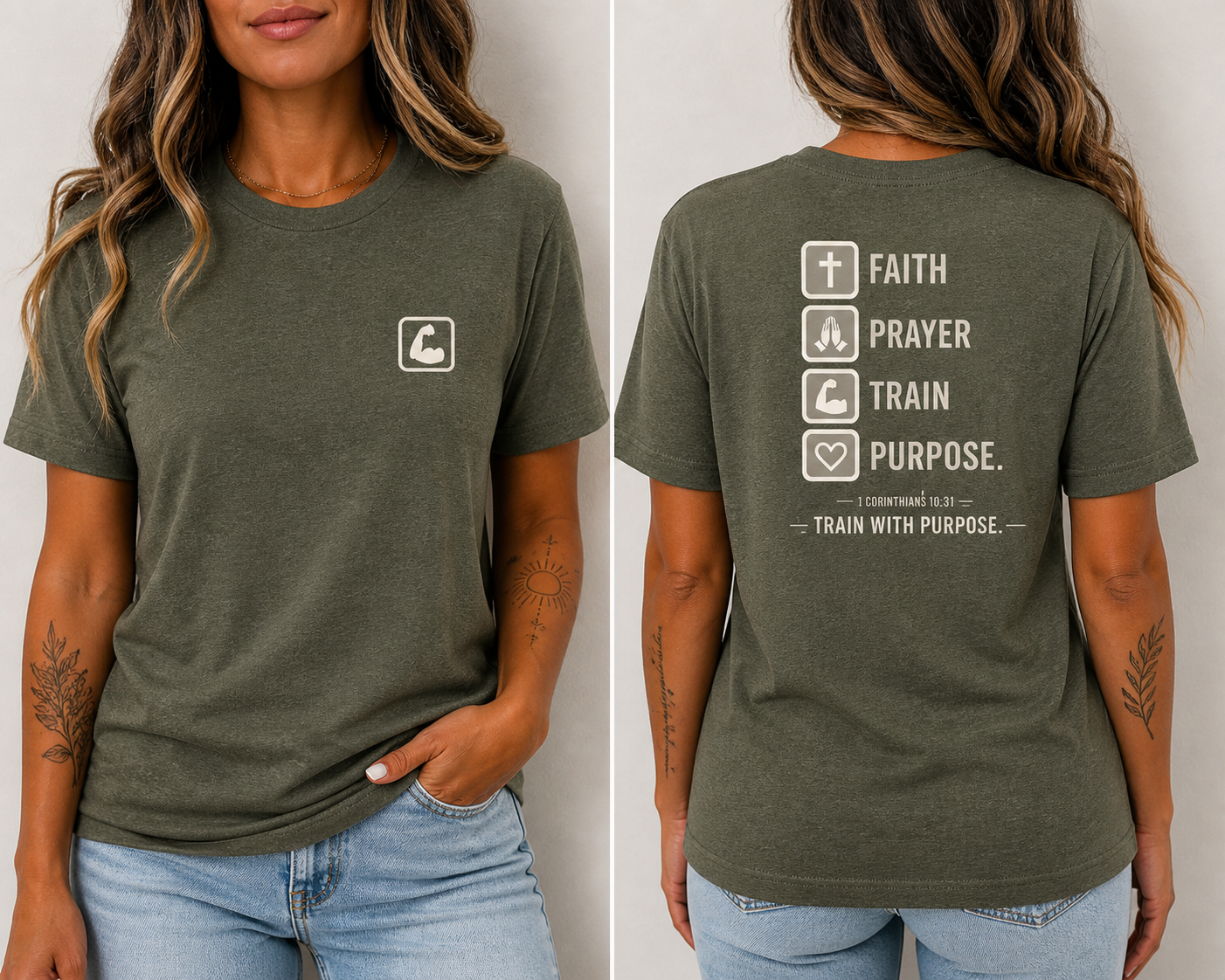 Faith Prayer Train Purpose Shirt | Christian Gym Tee | Bella Canvas Workout Shirt | Train With Purpose Tee
