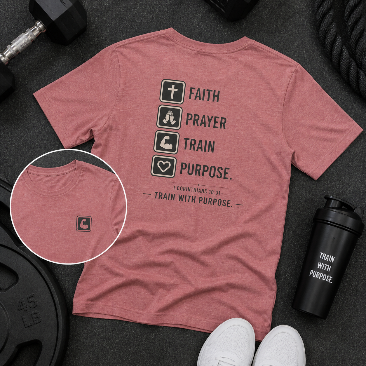 Faith Prayer Train Purpose Shirt | Christian Gym Tee | Bella Canvas Workout Shirt | Train With Purpose Tee