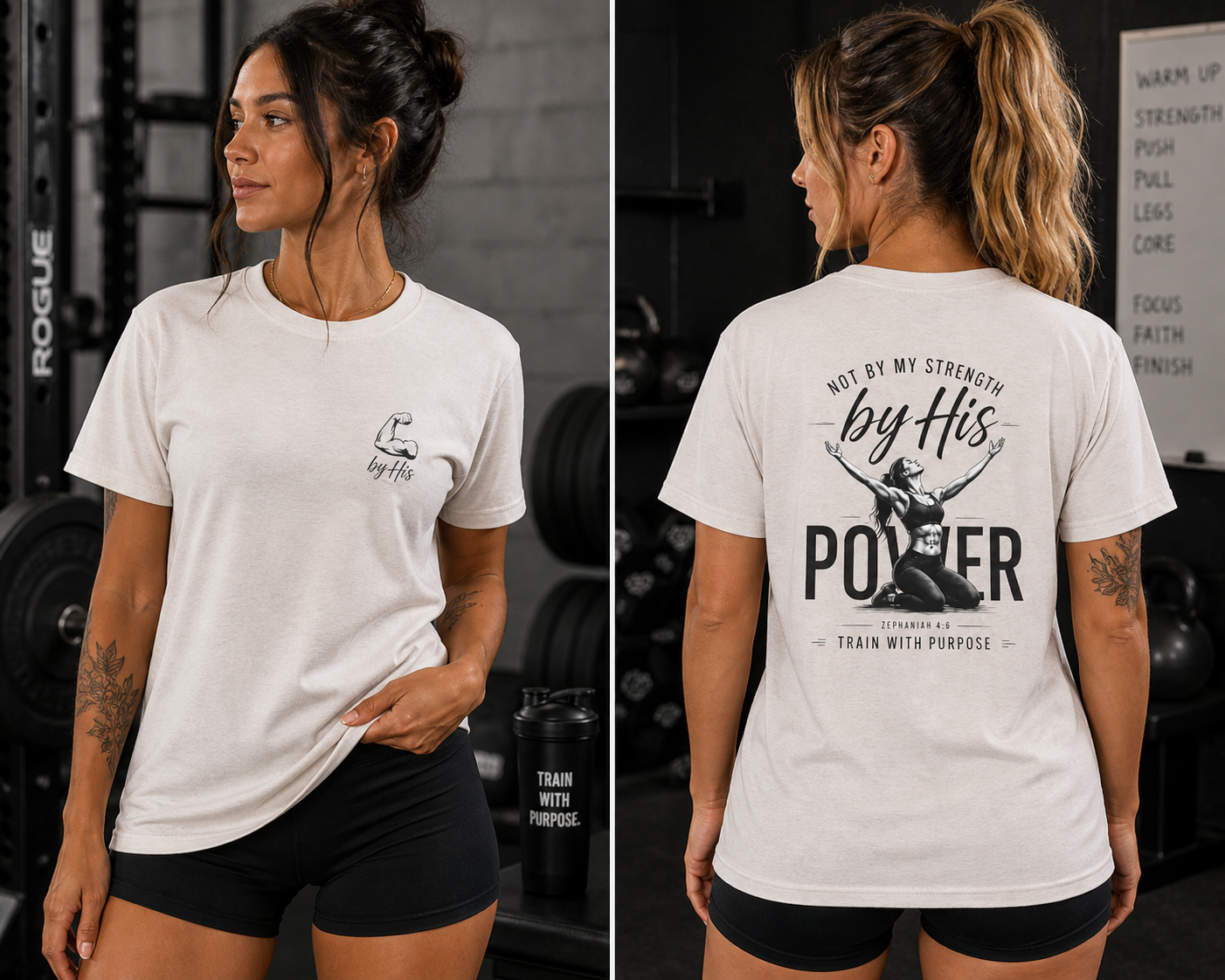Not By My Strength By His Power Shirt | Christian Gym Tee | Faith Workout Shirt | Bella Canvas Back Print Shirt
