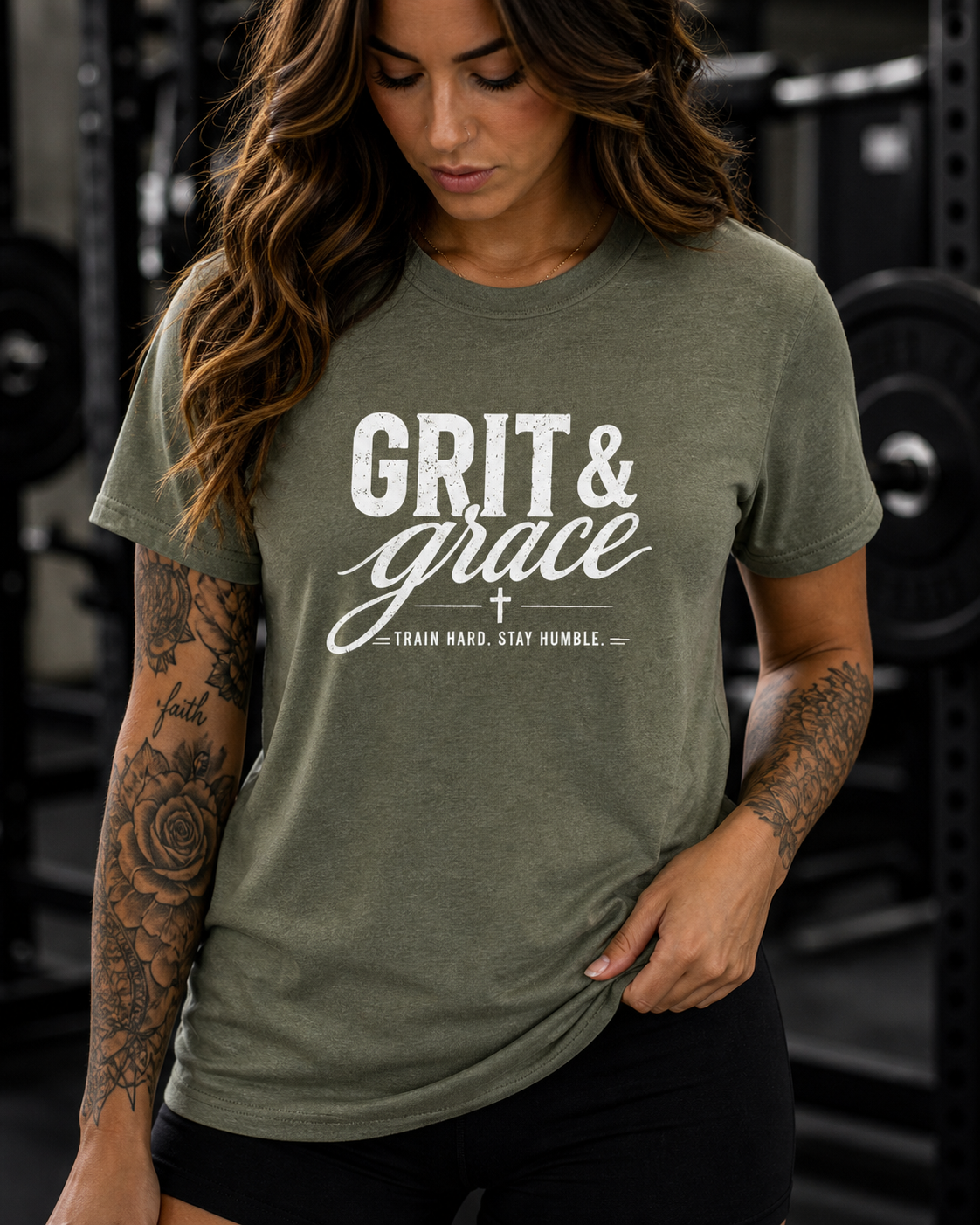 Grit and Grace Shirt | Christian Gym Tee | Faith Workout Shirt | Bella Canvas Shirt | Train Hard Stay Humble Tee