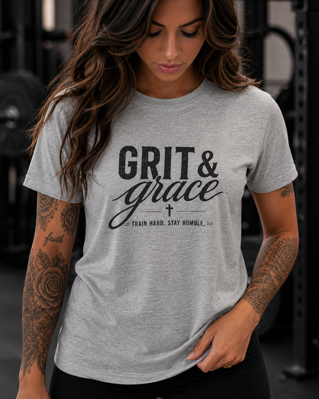 Grit and Grace Shirt | Christian Gym Tee | Faith Workout Shirt | Bella Canvas Shirt | Train Hard Stay Humble Tee