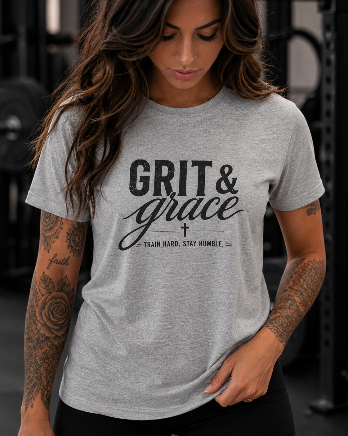Grit and Grace Shirt | Christian Gym Tee | Faith Workout Shirt | Bella Canvas Shirt | Train Hard Stay Humble Tee