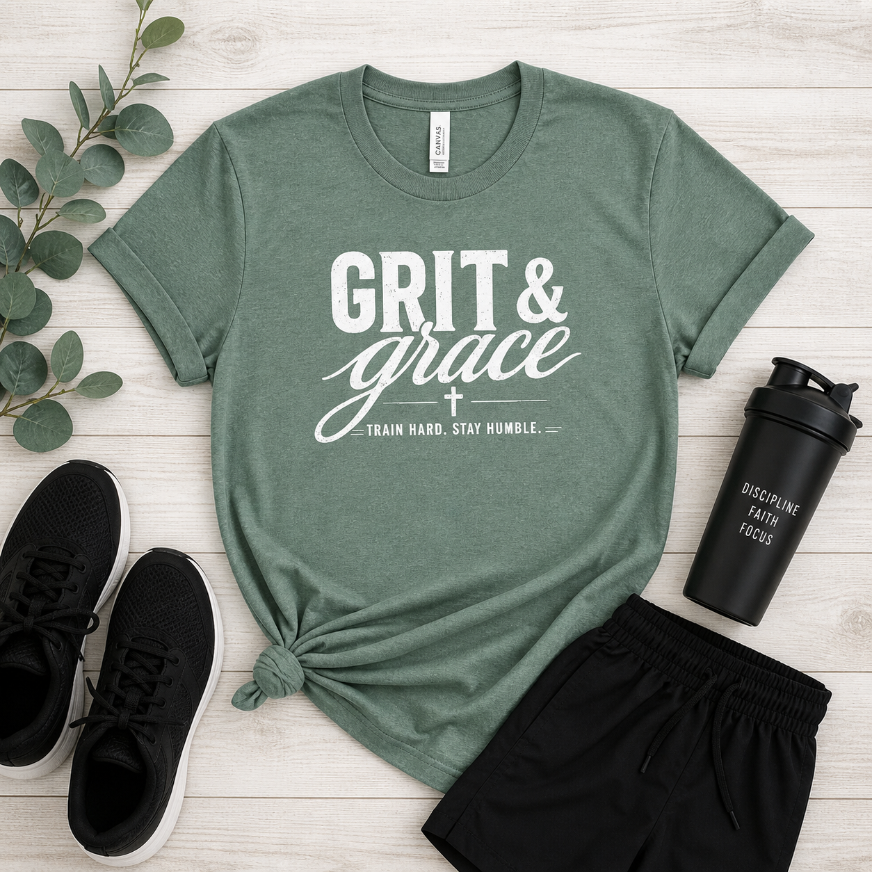 Grit and Grace Shirt | Christian Gym Tee | Faith Workout Shirt | Bella Canvas Shirt | Train Hard Stay Humble Tee