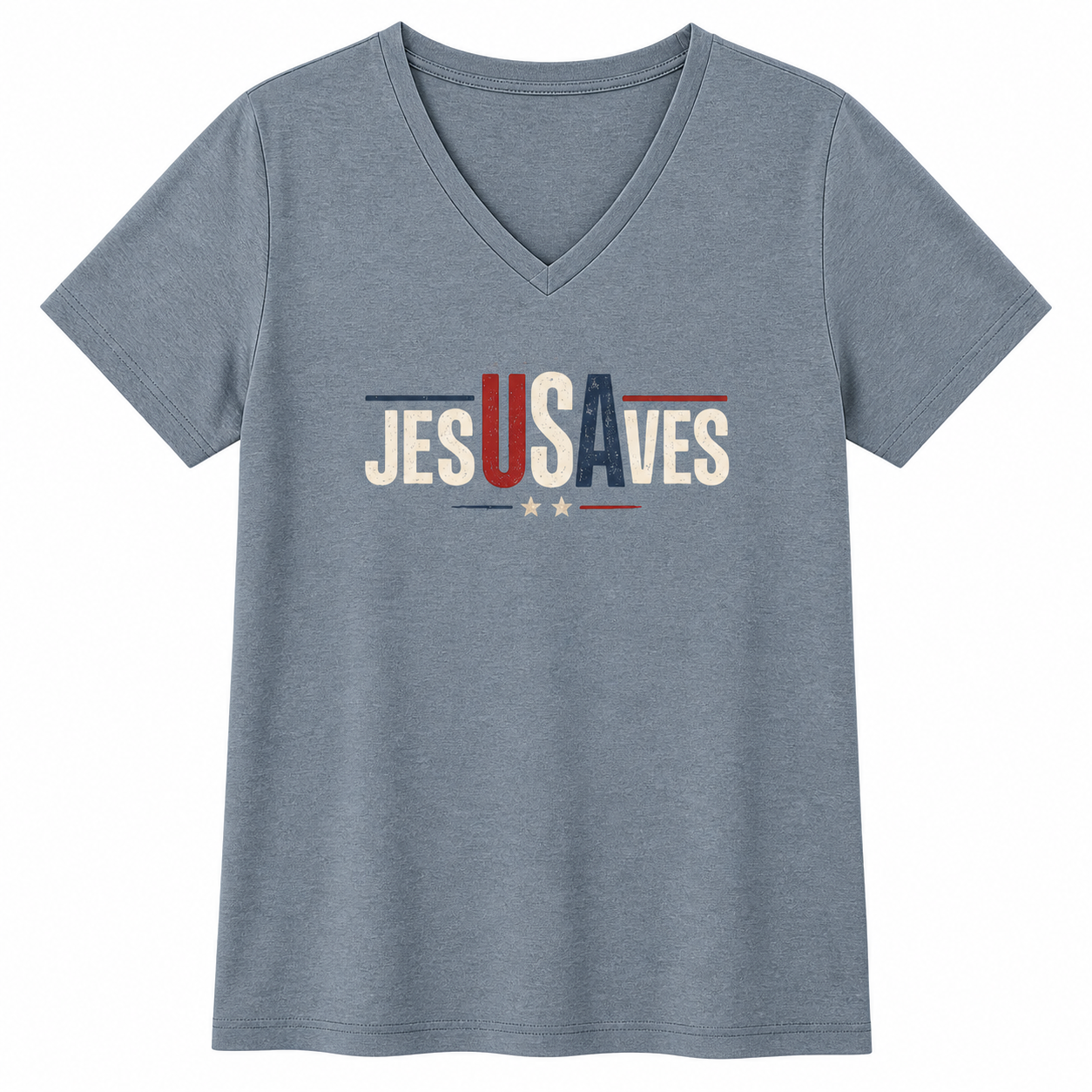 Jesus Saves V-Neck Tee — Patriotic Christian Women’s Shirt