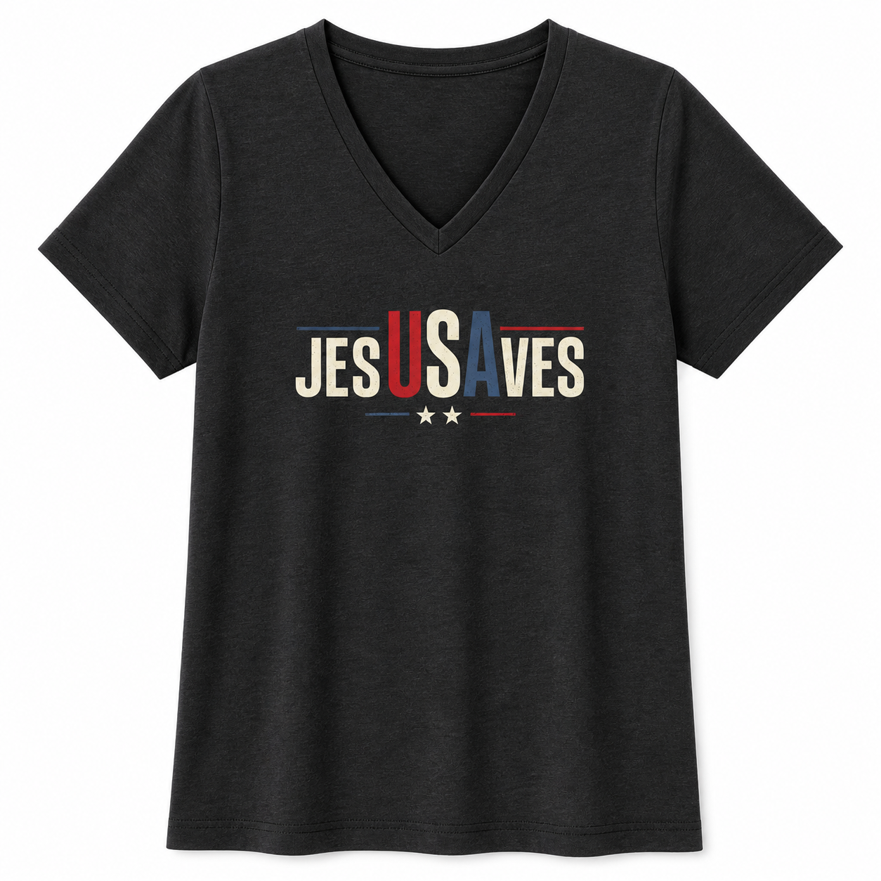 Jesus Saves V-Neck Tee — Patriotic Christian Women’s Shirt