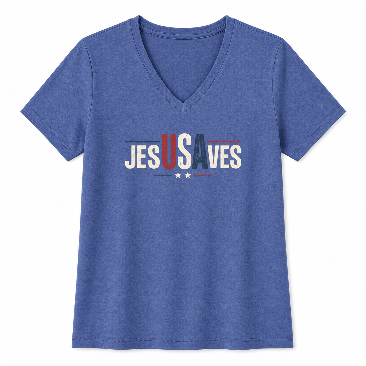 Jesus Saves V-Neck Tee — Patriotic Christian Women’s Shirt