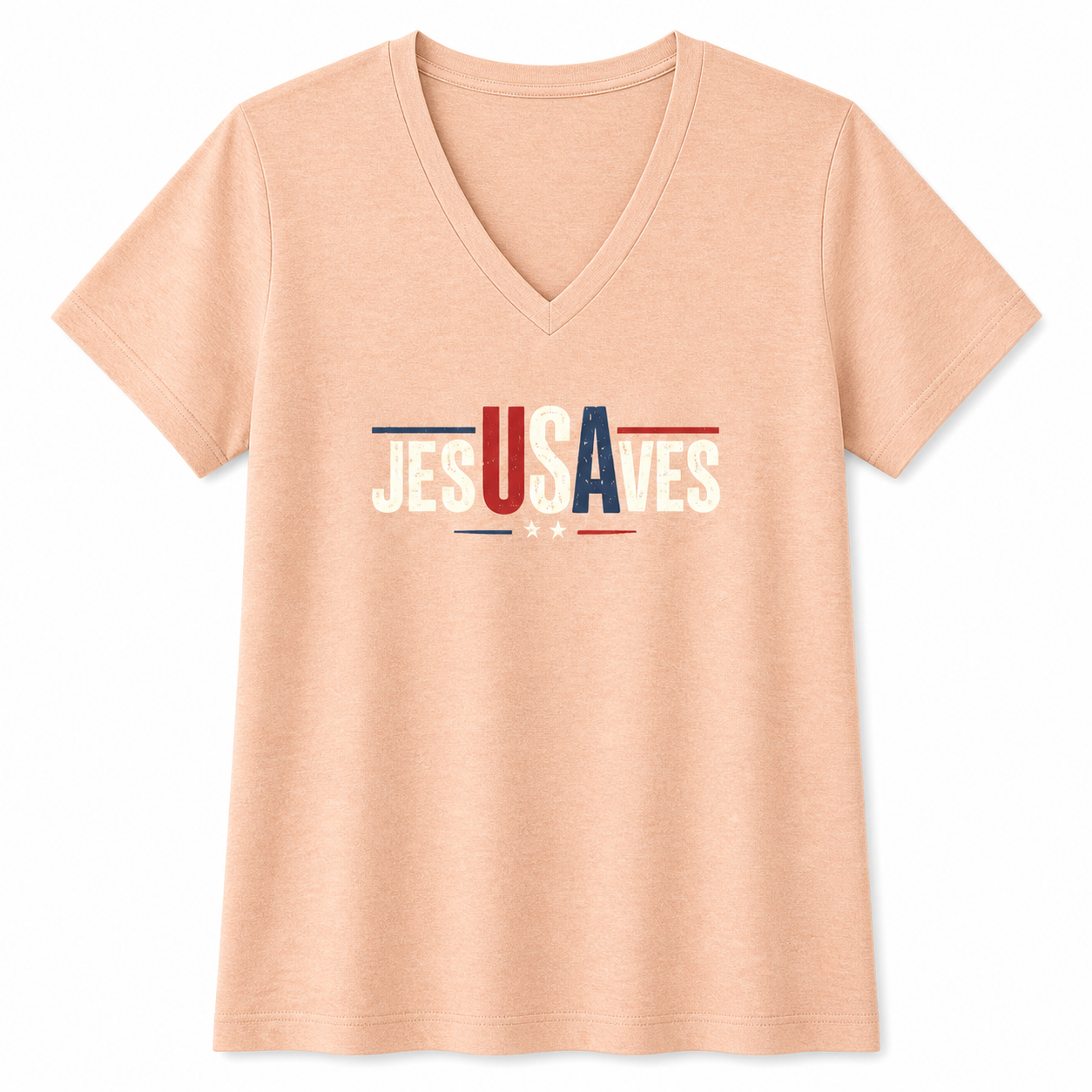 Jesus Saves V-Neck Tee — Patriotic Christian Women’s Shirt