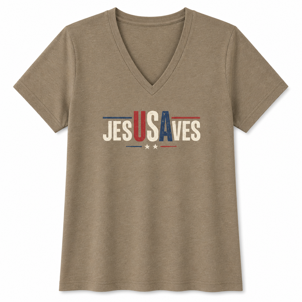 Jesus Saves V-Neck Tee — Patriotic Christian Women’s Shirt