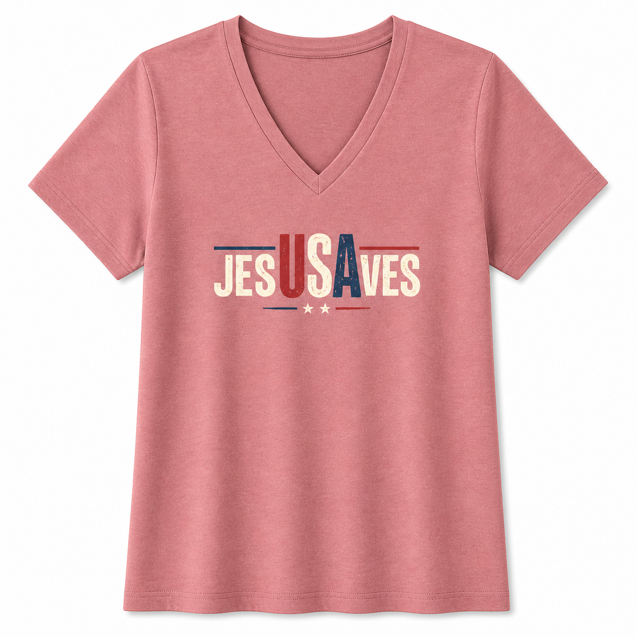 Jesus Saves V-Neck Tee — Patriotic Christian Women’s Shirt