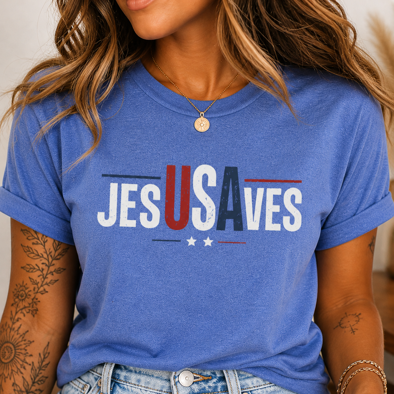 Jesus Saves Patriotic T‑Shirt — 'JesUSAves' Christian Tee