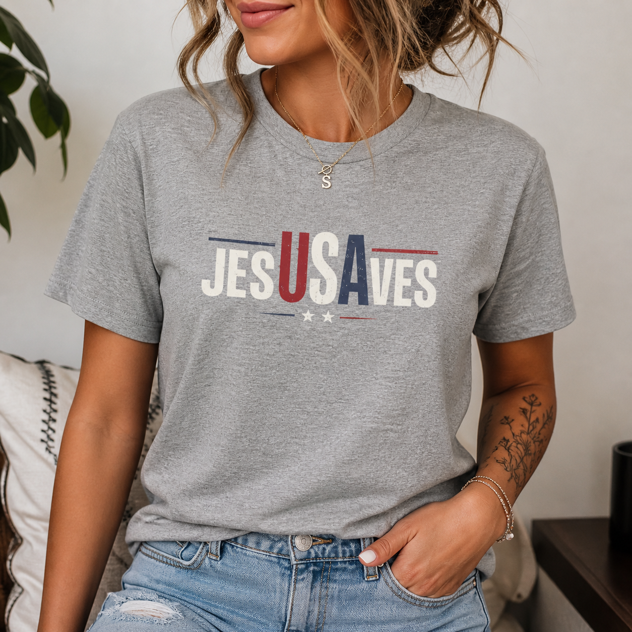 Jesus Saves Patriotic T‑Shirt — 'JesUSAves' Christian Tee