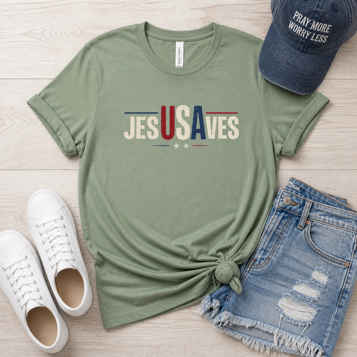 Jesus Saves Patriotic T‑Shirt — 'JesUSAves' Christian Tee