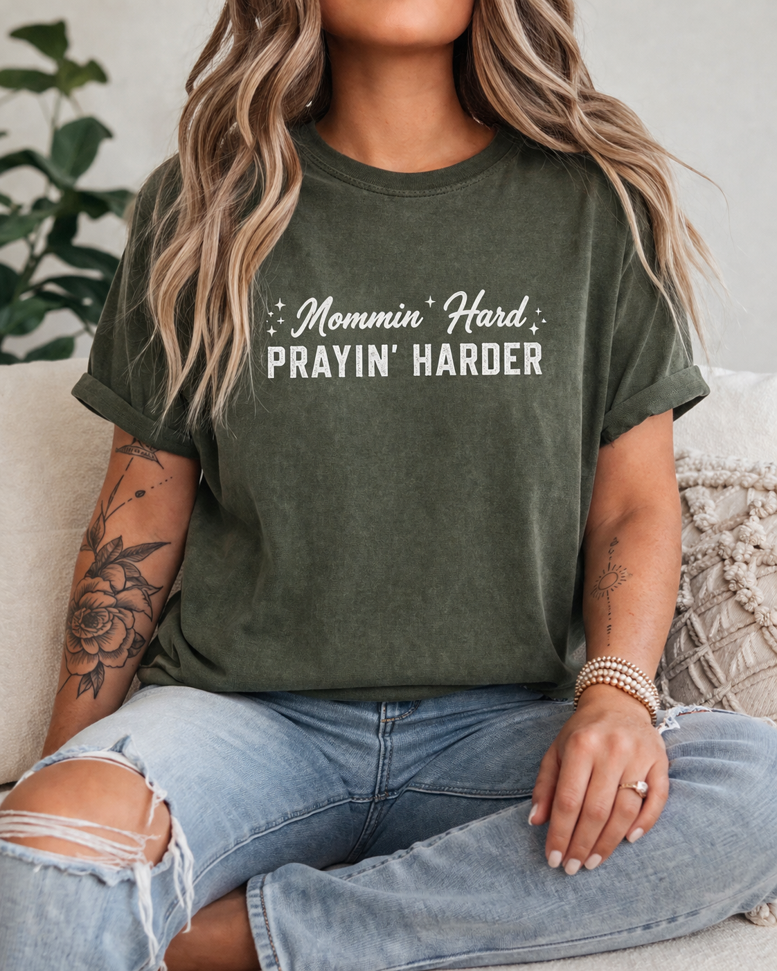 Mommin’ Hard Prayin’ Harder Shirt | Christian Mom Tee