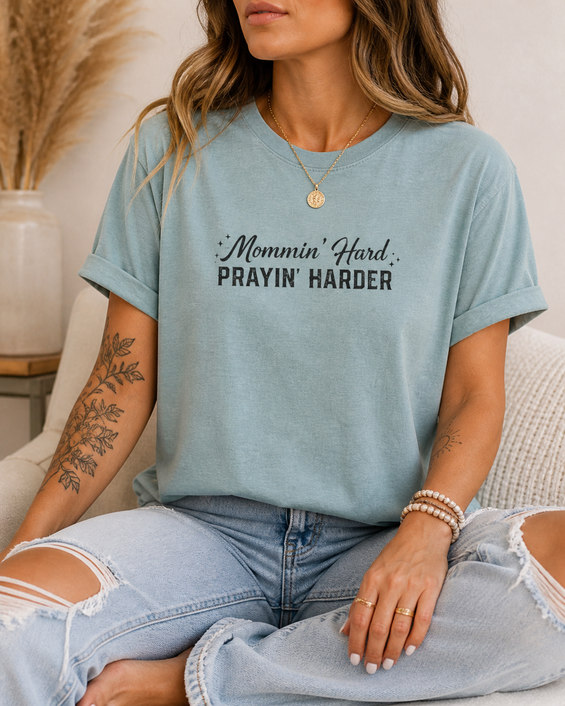 Mommin’ Hard Prayin’ Harder Shirt | Christian Mom Tee