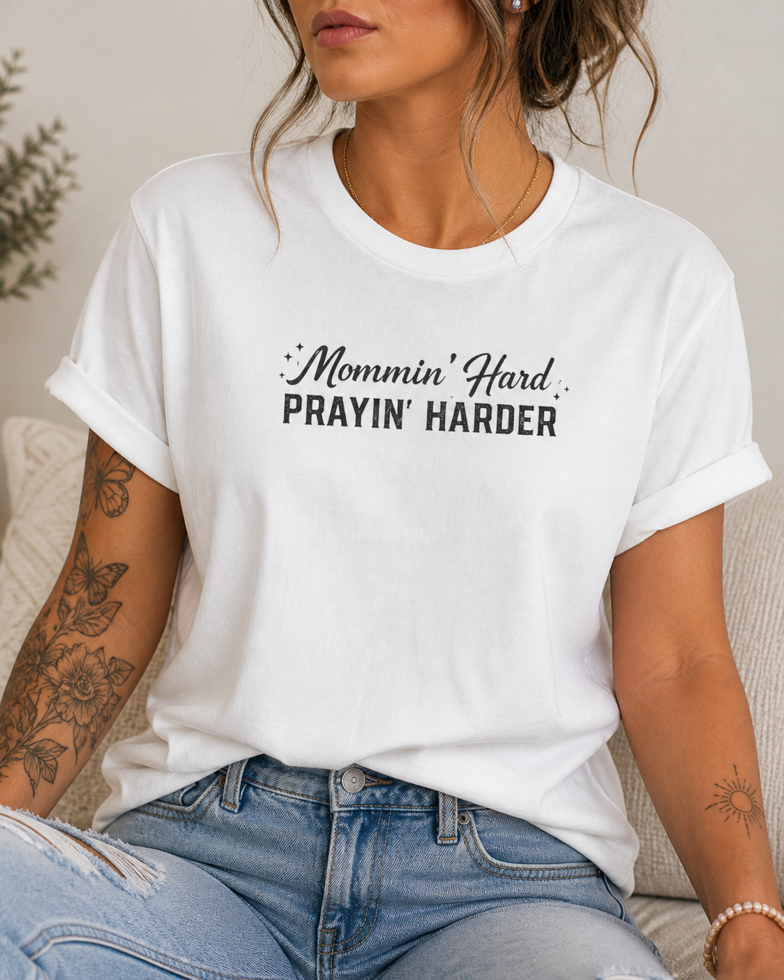 Mommin’ Hard Prayin’ Harder Shirt | Christian Mom Tee