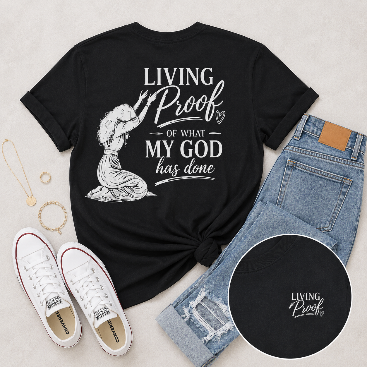 Living Proof of What My God Has Done Tee | Faith-Based Graphic Shirt