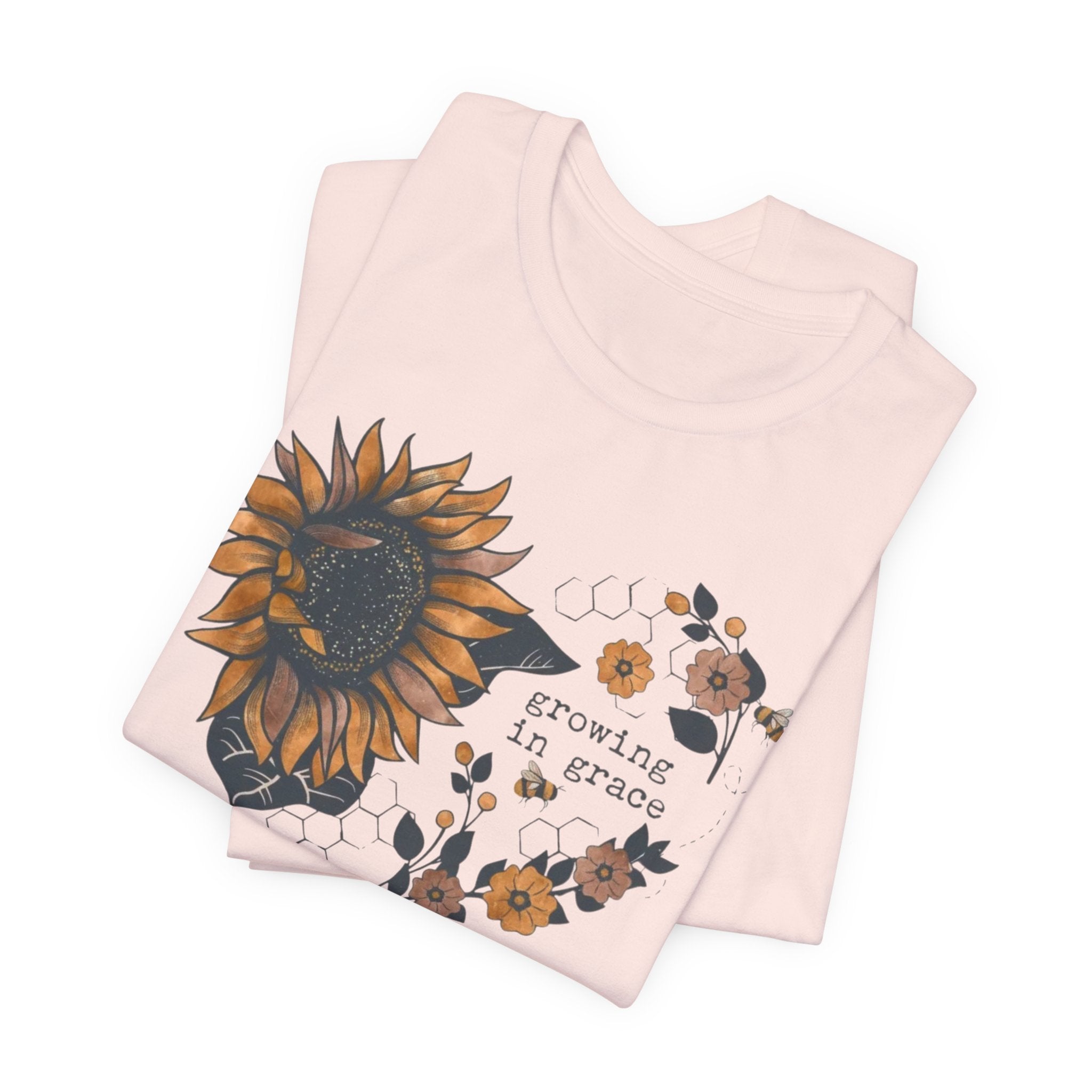 Growing in Grace Sunflower Tee | Faith Floral Graphic Shirt | Christian Bella Canvas T-Shirt