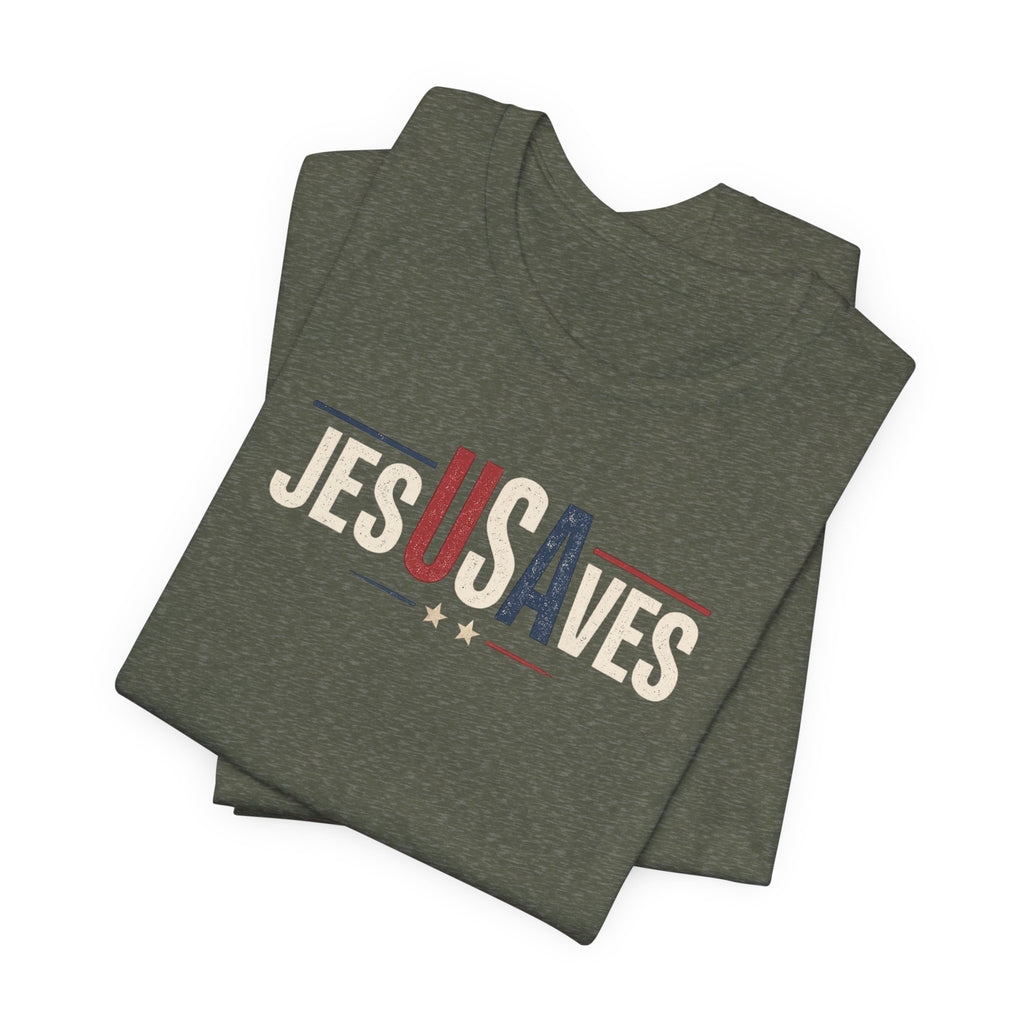 Jesus Saves Patriotic T‑Shirt — 'JesUSAves' Christian Tee