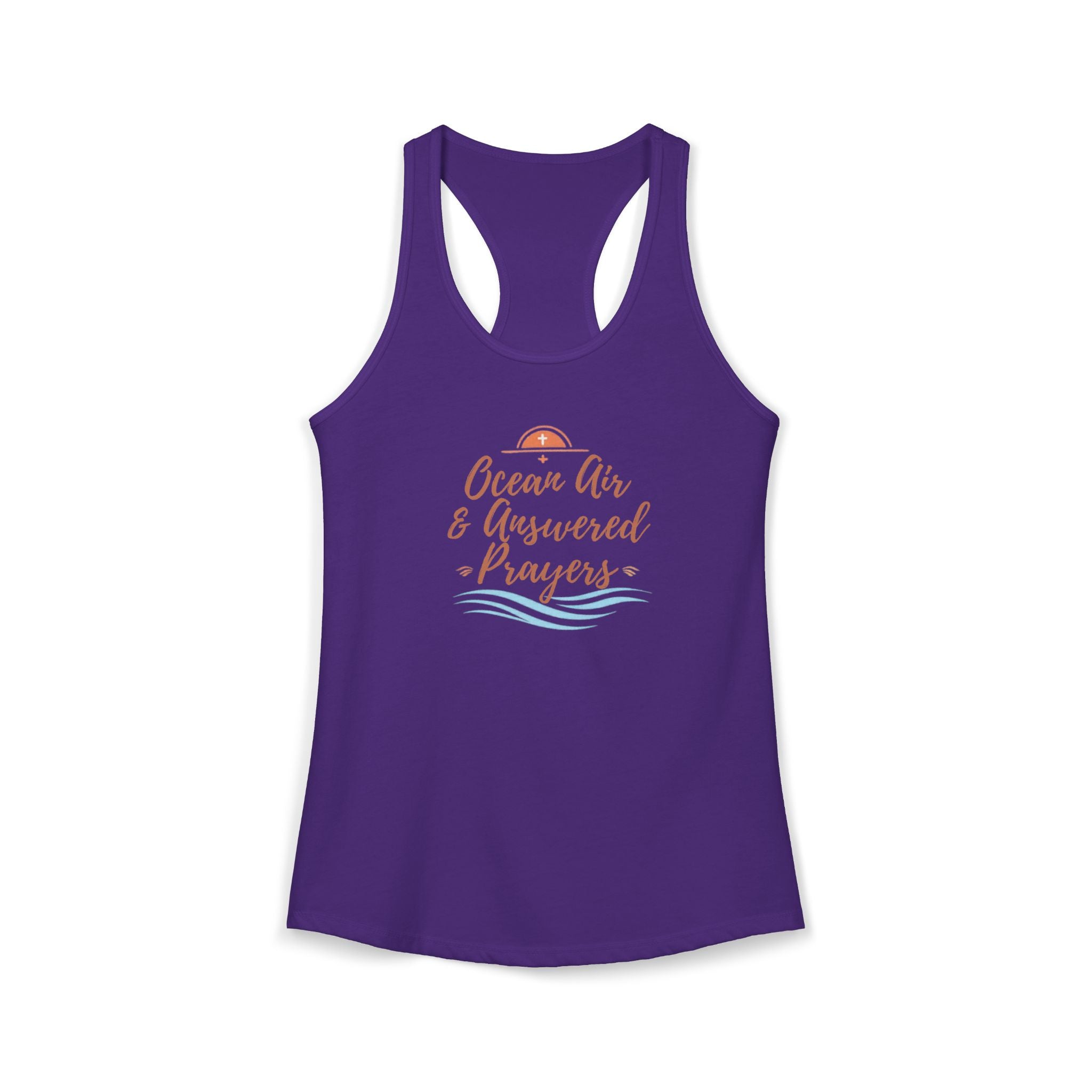 Ocean Air & Answered Prayers Racerback Tank – Faith-Based Beach Summer Top for Women