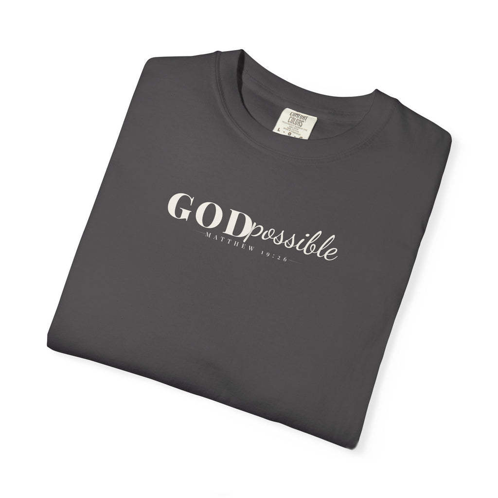 Godpossible Tee – Matthew 19:26 Christian Shirt | Faith Graphic Tee | Comfort Colors T-Shirt