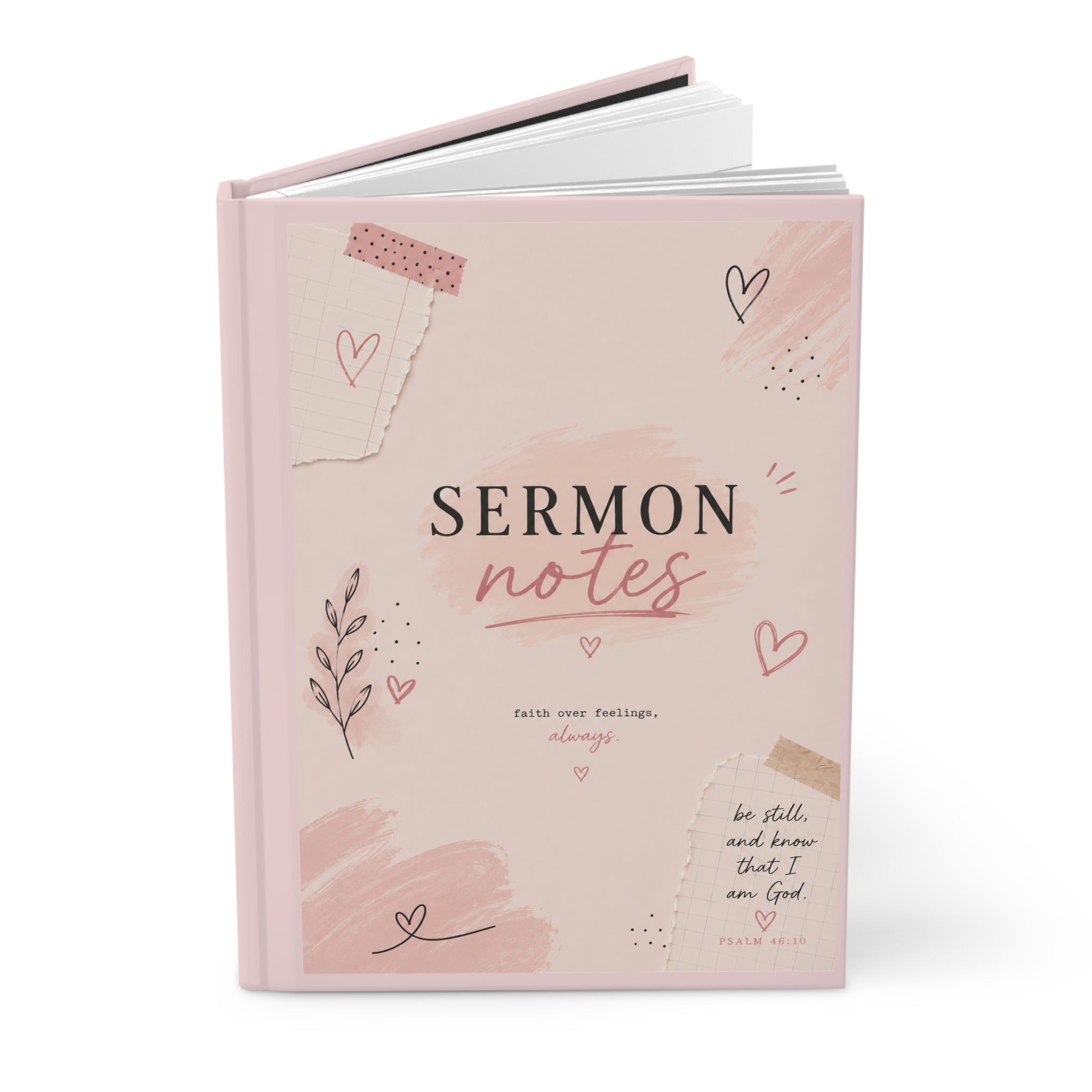 Sermon Notes Hardcover Journal — Pink Faith Notebook for Church, Bible Study & Prayer